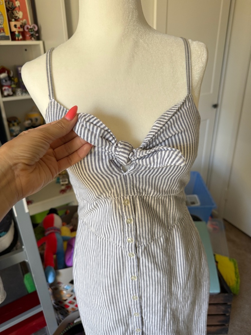 Abercrombie Striped Button-Front Tie-Top Sundress - Gray & White - Picture 2 of 7